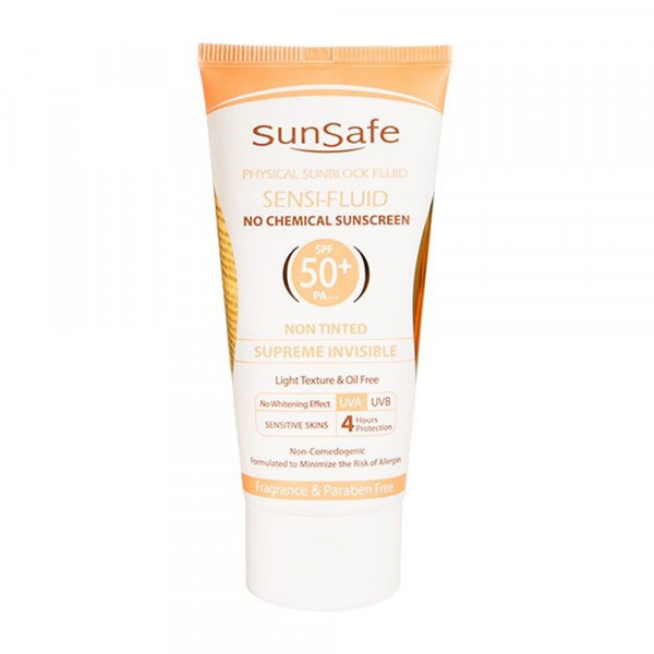 ضد آفتاب فیزیکال فلوئید پوست‌های حساس SPF50 سان سیف